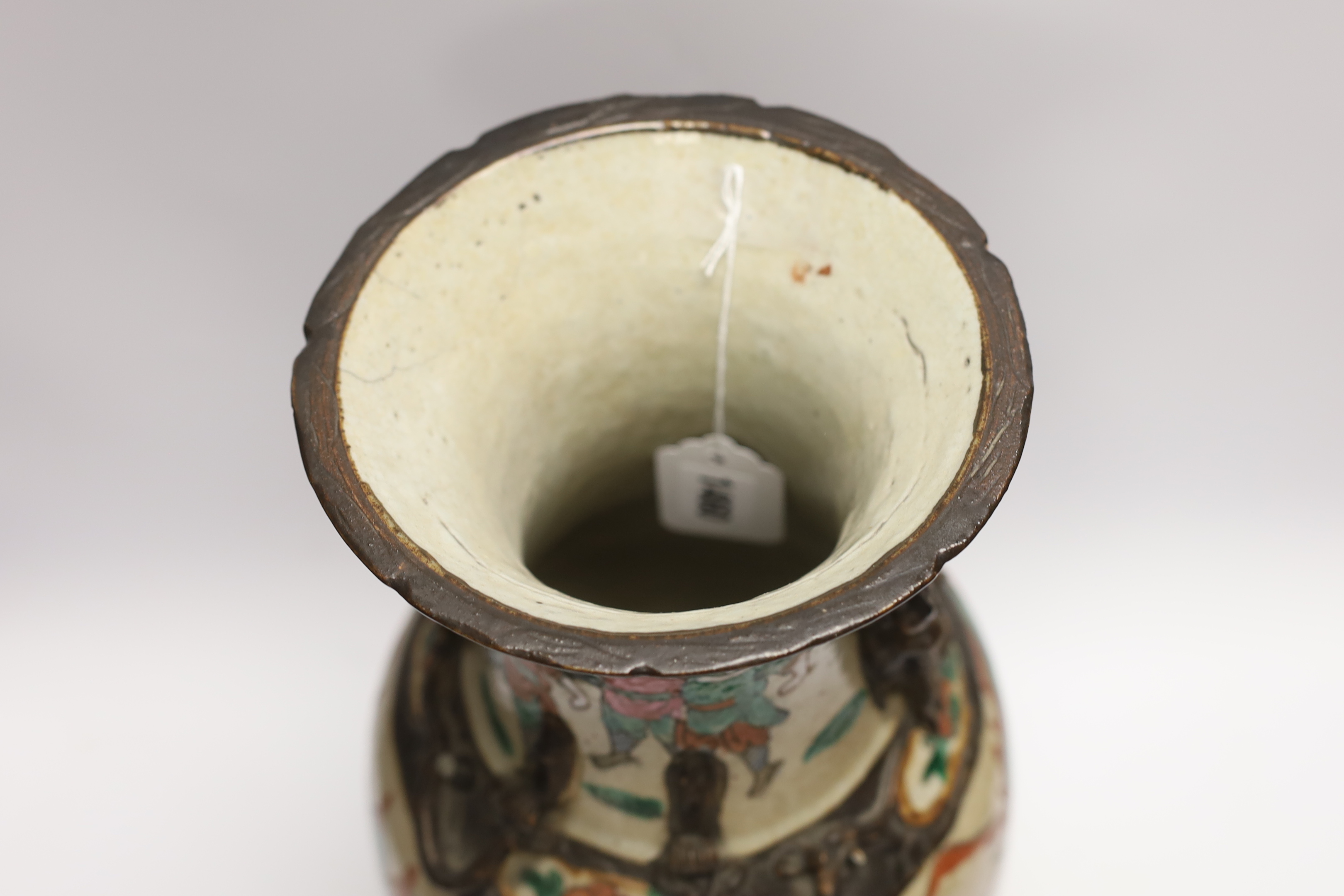 A large Chinese crackle ware famille rose vase, early 20th century, 43cm high